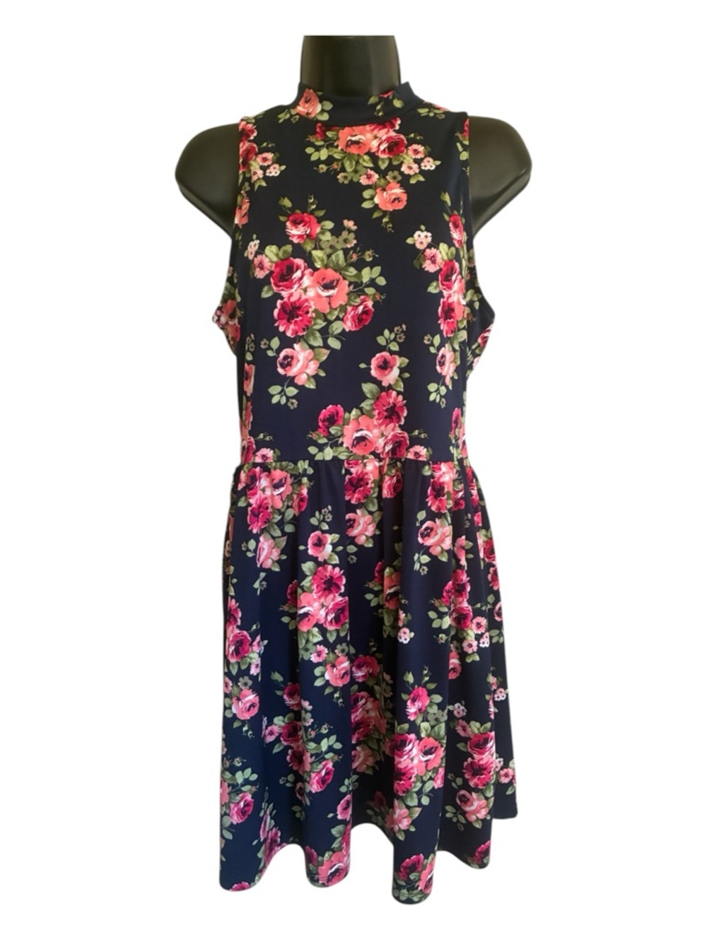Floral Sleeveless Navy Fit & Flare Dress Size M